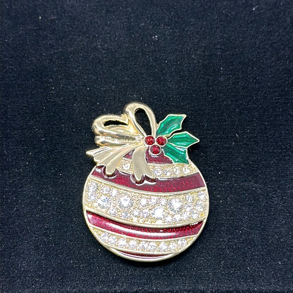 Christmas ball ornament brooch with gemstones and enamel